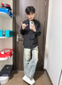 卡圖弛美式潮流破洞高街cleanfit牛仔褲男夏季直筒寬松闊腿百搭長(zhǎng)褲子 藍(lán)色 XL 曬單實(shí)拍圖