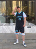 梵蒙新款運(yùn)動(dòng)服套裝假2件t恤短袖親子籃球服套裝LQF006LQ1302-1 白色 童裝140# 曬單實(shí)拍圖