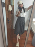 BASIC HOUSE/百家好復古不規(guī)則格紋半身裙女2025夏高腰顯瘦A字裙 黑白格 腰帶僅作為搭配展示 M 曬單實拍圖