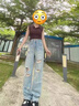 俞兆林（YUZHAOLIN）美式闊腿破洞牛仔褲女2025春夏季新款時(shí)尚高腰磨破乞丐直筒褲子 淺藍(lán)色長褲 M 建議95-105斤 曬單實(shí)拍圖