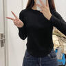 設(shè)計款魚尾打底衫女秋冬磨毛加厚保暖打底衣女式T恤長袖打底上衣 黑色 均碼 （80-140斤 曬單實(shí)拍圖