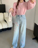 艾熙禮高檔國(guó)風(fēng)刺繡闊腿牛仔褲女夏季薄款2025新款復(fù)古新中式直筒褲長(zhǎng)褲 藍(lán)色-無皮帶 M /27 建議95-105斤 曬單實(shí)拍圖