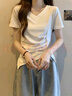 京多夢(mèng)2025新款夏季穿搭不規(guī)則褶皺v領(lǐng)棉t恤女裝短袖打底衫辣妹顯瘦上衣 白色 M (80-100斤) 曬單實(shí)拍圖