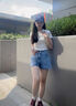 鉑吶苓牛仔短褲女2025年夏季高腰薄款新款寬松顯瘦小個子a字闊腿熱褲 牛仔短褲【淺藍色雙扣】 L 推薦105-115斤 曬單實拍圖