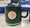 星巴克杯子墨綠色馬克杯星勺陶瓷豎條紋水杯辦公室咖啡杯七夕情人節(jié)禮物 墨綠單杯原盒裝+勺子杯墊 曬單實(shí)拍圖
