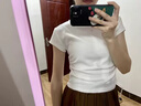 NOME圓領(lǐng)正肩短款短袖t恤女夏季2025新款小飛袖收腰褶皺上衣 白色 M 曬單實(shí)拍圖