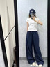 工裝褲女2025夏季最新款薄款休閑褲小個子高腰直筒冰絲運動速干褲 藏青色 【舒適抗皺升級款】 M 【建議：69-110斤】 曬單實拍圖