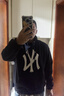 47美版棒球聯(lián)盟連帽衛衣套頭帽衫加絨寬松男女款美國47brand出品 黑色-胸前NY印花 L （身高175-185cm，體重65-80kg） 曬單實(shí)拍圖