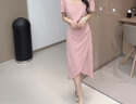 品彩（PinCai）連衣裙女夏季法式方領(lǐng)收腰短袖連衣裙修身開叉中長(zhǎng)裙子P52Q065 曬單實(shí)拍圖