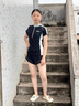 羽克兒童泳衣女大童分體速干游泳衣夏季新款保守女孩學(xué)生專(zhuān)業(yè)運動(dòng)泳裝 黑青色 150 【XL建議體重70-85斤可拆胸墊 曬單實(shí)拍圖