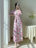 蔻伊婭（Kouyiya）品牌女裝新品氣質(zhì)復古粉色碎花連衣裙女裝喇叭花印花一片式裹身裙 粉色喇叭花 S 曬單實(shí)拍圖