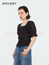 moussy 女裝新品甜美森系春游方領(lǐng)泡泡袖襯衫女028HSZ30-0561 020黑色 M 00002 曬單實拍圖