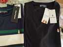 Hush Puppies【簡(jiǎn)約經(jīng)典】暇步士男裝2025夏季休閑款全棉條紋短袖圓領(lǐng)衫 墨藍(lán)色 3XL 曬單實(shí)拍圖