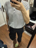 科蒙.博卡2024秋季桑蠶絲新款條紋短袖T恤女寬松休閑小衫薄款上衣 云白色 M 曬單實(shí)拍圖