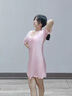 依曼安睡衣女夏季冰絲性感薄款短袖睡裙帶胸墊V領(lǐng)氣質(zhì)蕾絲女士家居服 351 粉色（無(wú)胸墊） L 【95-110斤】 曬單實(shí)拍圖