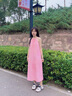 豬小耙（ZHUXIAOPA）多巴胺粉色暈染吊帶連衣裙女夏季顯瘦氣質(zhì)大擺裙沙灘長(zhǎng)裙 粉色 S 曬單實(shí)拍圖