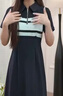 熙世界sllsky美式學(xué)院風(fēng)休閑撞色條紋POLO領(lǐng)連衣裙女短袖2025夏日新款 寶藍(lán)色 L 曬單實(shí)拍圖