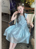 女童夏季連衣裙2025新款女大童洋氣背心裙兒童夏裝超好看公主裙子 藍色 140 曬單實(shí)拍圖