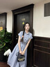 予瑾日系學(xué)院風(fēng)收腰顯瘦條紋連衣裙女學(xué)生氣質(zhì)百搭POLO領(lǐng)短袖襯衫裙子 藍(lán)色 XL 曬單實(shí)拍圖
