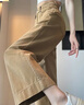 UKMR休閑褲女卡其色九分牛仔闊腿褲女2025新款夏季薄款遮腿小個 卡其色 XL 【建議116-130斤】 曬單實拍圖