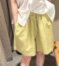無(wú)印良品（MUJI）女式 漢麻 棉 輕便短褲 褲子女款休閑褲 25年夏季 女裝BE1W0C5S 黃色 L （165/70A） 曬單實(shí)拍圖