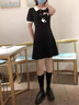 G.DUCKKIDS夏日絕美女童夏季套裝2025新款中大兒童學(xué)院風(fēng)連衣裙洋氣背帶裙子 法式小黑裙 170 cm 曬單實拍圖