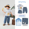 JELLYBABY男童夏季三件套2025新款小童條紋卡通短袖短褲兒童套裝潮寶寶衣服 藍色 【7A抗菌】 110 CM 曬單實(shí)拍圖