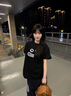 佐敘美式黑色純棉短袖t恤女夏季新款笑臉設(shè)計感小眾高街寬松半袖上衣 黑色 L （101-115斤） 曬單實拍圖