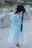 DUTRIEUX兒童漢服女童連衣裙夏季公主裙中國風古裝裙子中式唐裝仙可愛 藍色短袖 120 cm 曬單實拍圖