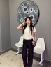 燦圖深藍色彎刀牛仔褲女夏季薄款大碼小個(gè)子遮胯寬松顯瘦闊腿九分褲子 藍灰色 常規 M 曬單實(shí)拍圖