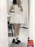 黛瓊茶歇式初戀清純女生白色連衣裙夏季小個子超仙溫柔a字短裙蓬蓬裙 白色連衣裙 S [80-95斤] 曬單實拍圖