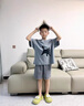 WVD國際品牌韓版短袖兒童家居服空調(diào)睡衣夏季休閑套裝男童新款中大童適用 短袖鈕扣深灰色小貓印花 120 cm 曬單實(shí)拍圖