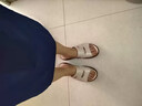 品牌真皮拖鞋女2025夏新款外穿一字拖媽媽鞋軟底休閑沙灘涼拖鞋 米白色 38 曬單實(shí)拍圖