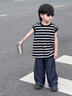 G.DUCKKIDS兒童夏季套裝男童條紋體恤無(wú)袖背心2025新款男孩休閑寬松兩件套潮 條紋圖片色套裝 140 曬單實(shí)拍圖