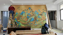 千里江山圖裝飾沙發(fā)背景墻壁畫(huà)電視墻壁布中國風(fēng)自粘酒店影視墻紙 款式1（尺寸定制） 淡雅宣絨布/平方 曬單實(shí)拍圖