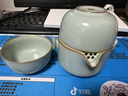 雅瓷新年禮物汝窯旅行茶具套裝陶瓷快客杯一壺兩杯便攜帶布包茶臺吉祥 汝窯吉祥套裝+茶盤(pán)+布包 一壺2杯 曬單實(shí)拍圖