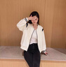 clotho Rennie品牌女裝棒球服外套女2025春秋新款寬松休閑百搭小個子開衫上衣 白色 M 曬單實拍圖