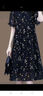 皮爾卡丹（pierre cardin）2025夏季女裝新款中年裙子女士寬松大尺碼碎花雪紡連衣裙 黑色 L 約120斤以下 曬單實拍圖