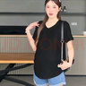婧麒（JOYNCLEON）孕婦裝夏款2025新款純棉短袖正肩t恤中長(zhǎng)款韓版v領(lǐng)上衣壓褶夏裝 黑色 L 曬單實(shí)拍圖