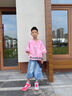 魅樂凱兒童街舞套裝男女童嘻哈潮服表演服牛仔中褲少兒hiphop爵士演出服 粉衣+牛仔中褲+方巾 140 （尺碼寬松） 曬單實(shí)拍圖