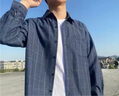NEW OR MODE復(fù)古格子襯衫男韓版潮流ins休閑寬松情侶帥氣衣服潮牌襯衣外套男 黑色 2XL 曬單實拍圖