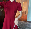 彈簧人改良旗袍敬酒服紅色訂婚禮服連衣裙小個(gè)子回門 平時(shí)可穿 酒紅色 M 曬單實(shí)拍圖