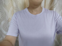 金三塔真絲T恤女100%桑蠶絲涼感透氣親膚純色真絲小衫家居服上裝 櫻花紫小圓領(lǐng)（130g真絲針織） L 曬單實拍圖