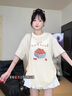 LDBE美式甜美草莓印花短袖t恤女夏季2025新款寬松學院風花邊半袖上衣 杏色 L 曬單實拍圖