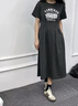 Jret韓版復古印花收腰褶皺連衣裙女2025夏季小個(gè)子遮肉顯瘦休閑t恤裙 灰色 L 110-120 曬單實(shí)拍圖