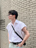 明星同款美式復古純色無袖襯衫男士寬松背心小眾設計感上衣 白色無袖襯衫 L 曬單實拍圖