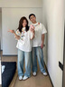MDlila情侶裝夏季套裝2025新款潮牌衣服寬松短袖t恤感團(tuán)體班服定制 男白灰+女白灰 XL 男+女S 曬單實(shí)拍圖