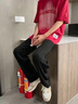 杉努休閑褲子夏季男肌理感冰絲涼感薄款潮牌美式垂感寬松直筒闊腿長褲 6606黑色 XL 曬單實(shí)拍圖