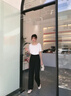 白色直筒休閑褲女2025年春夏新款遮胯百搭顯瘦腰闊腿奶芙長褲 黑色-常規(guī)款 L 曬單實拍圖