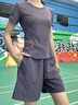 PHIGEER馬拉松跑步運動套裝女夏季后口袋放手機健身訓練服專業(yè)速干五分褲 黛紫色兩件套（紫褲） M 曬單實拍圖